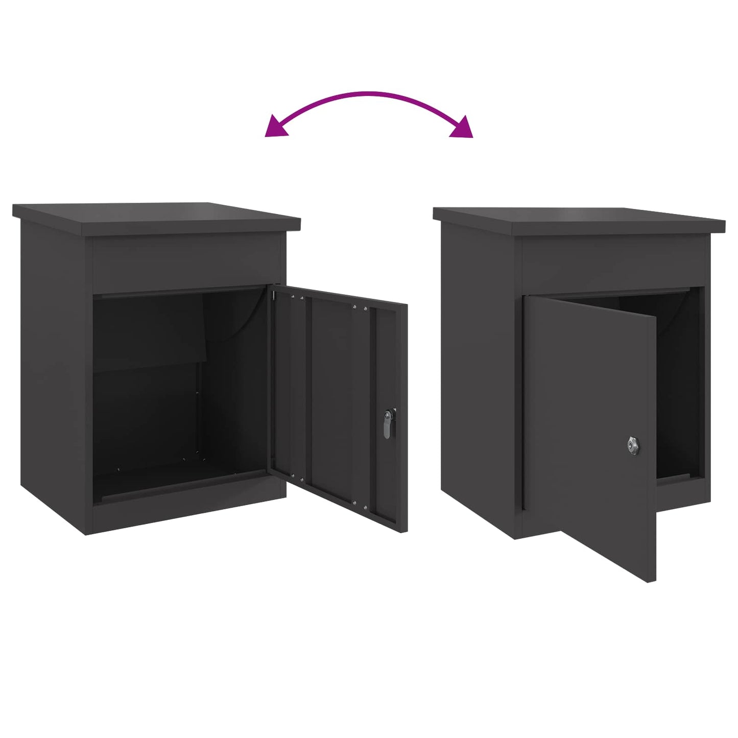 vidaXL Parcel Drop Box with Storage Black 47.5 x 38 x 59 cm Steel