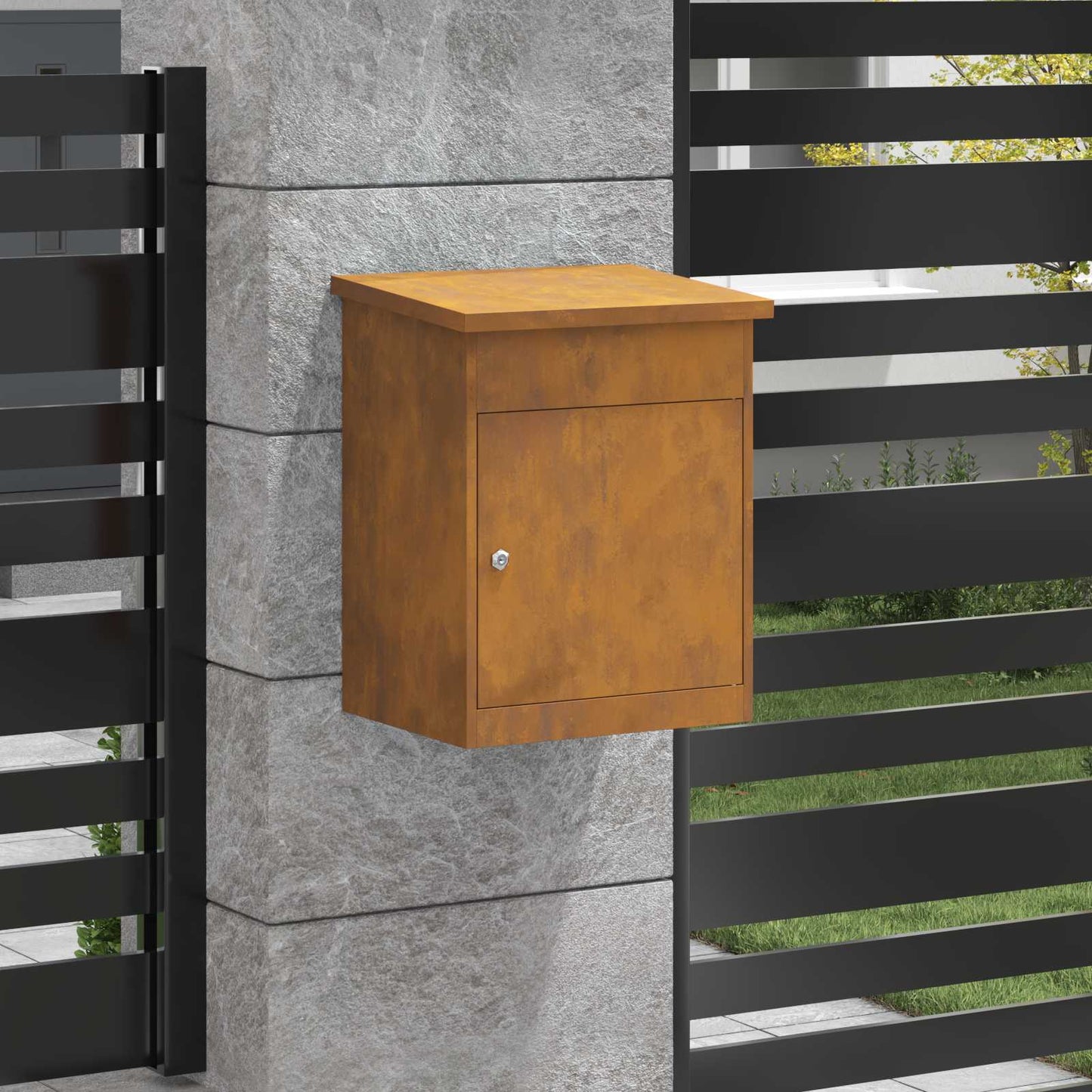 vidaXL Parcel Drop Box Rusty 47.5 x 38 x 59 cm Weathering Steel