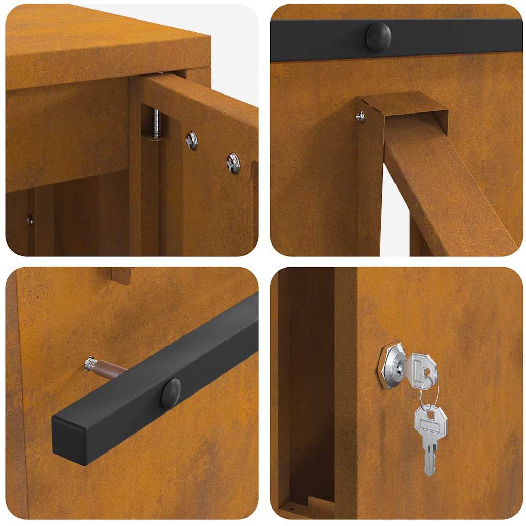 vidaXL Mailbox with Storage Rusty 30 x 20 x 55 cm Weathering Steel