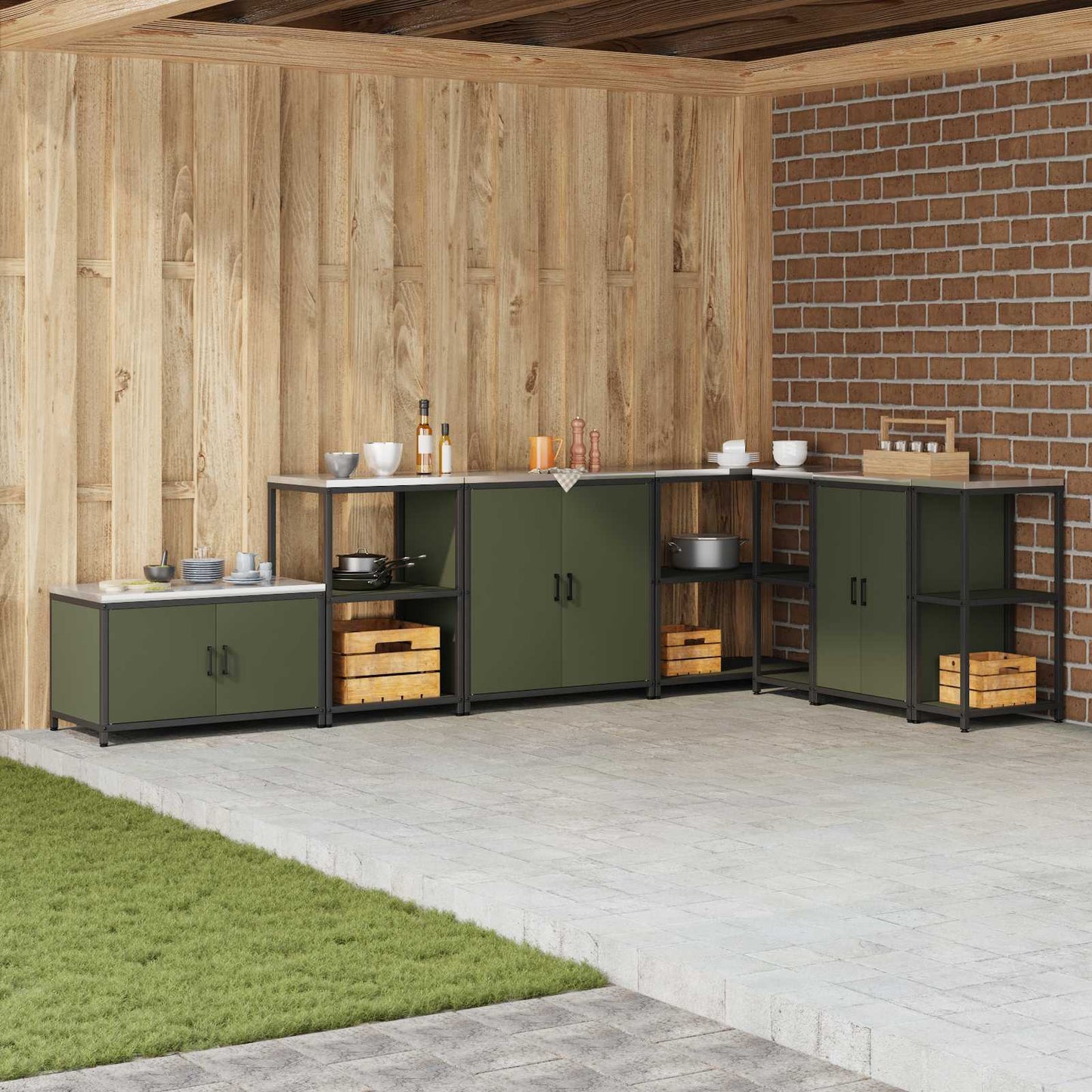 vidaXL Kitchen Storage HATTEM Olive Green 60 x 50 x 92 cm Steel