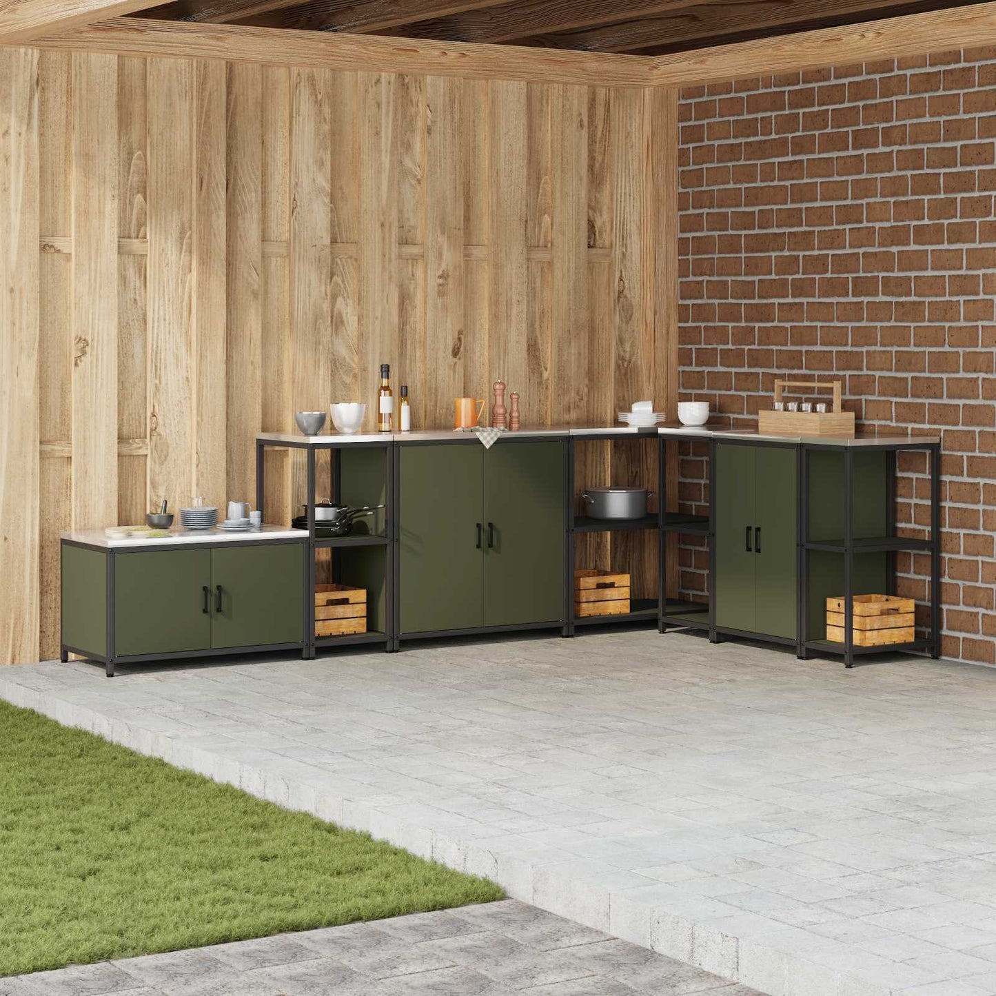 vidaXL Kitchen Storage HATTEM Olive Green 40 x 50 x 92 cm Steel