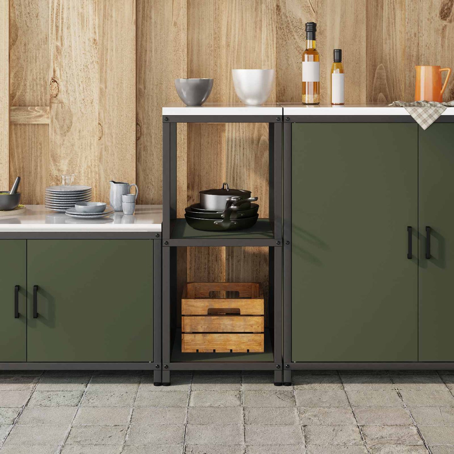 vidaXL Kitchen Storage HATTEM Olive Green 40 x 50 x 92 cm Steel