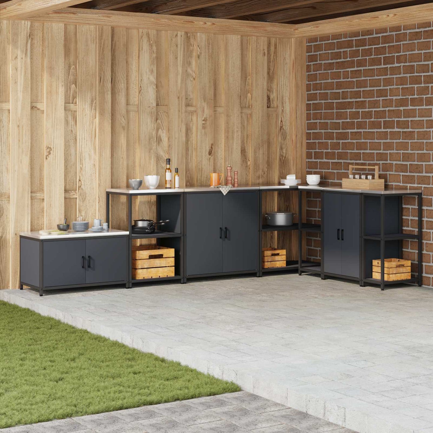 vidaXL Kitchen Storage with Shelf Anthracite 90 x 50 x 92 cm Steel