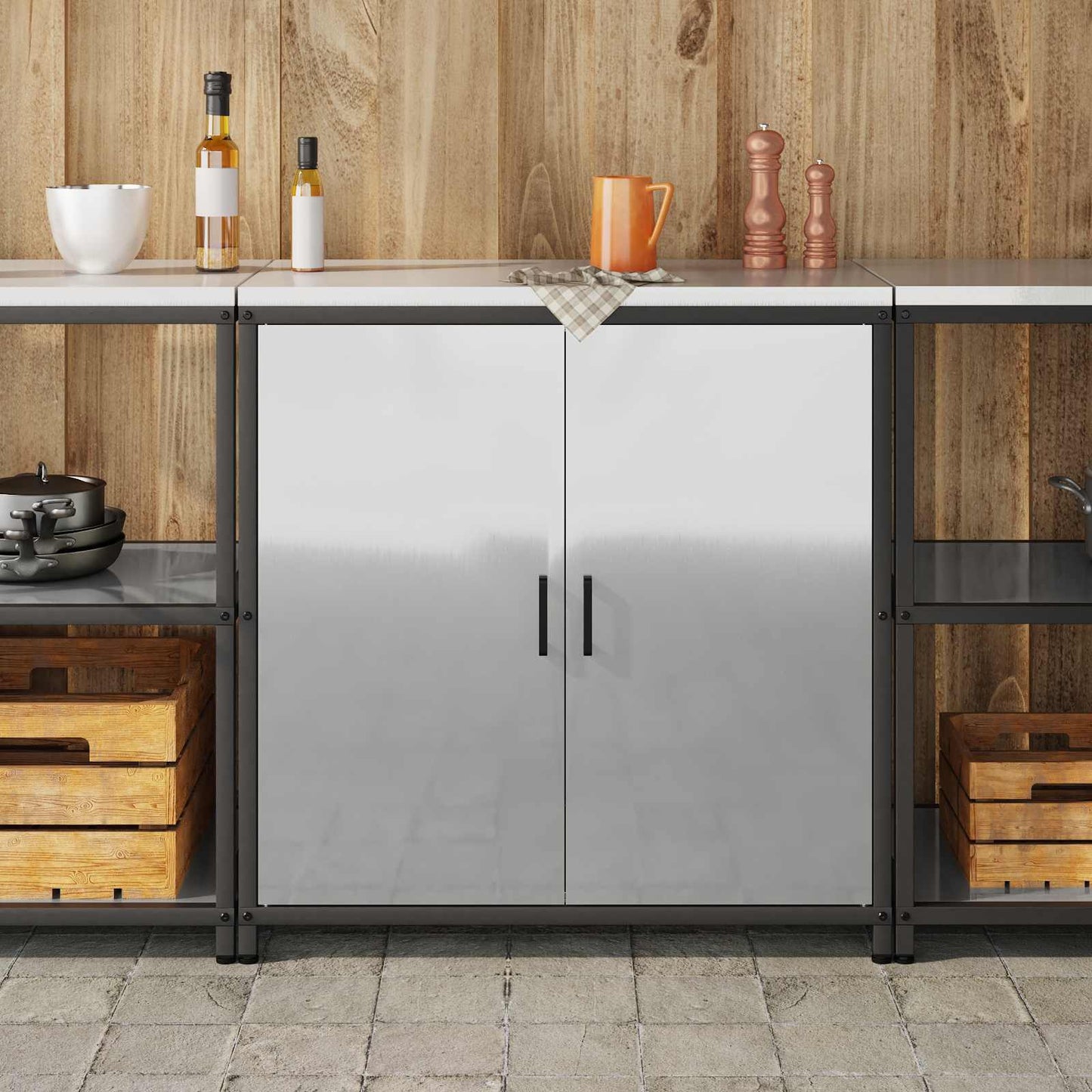vidaXL Kitchen Storage HATTEM Silver 90 x 50 x 92 cm Steel