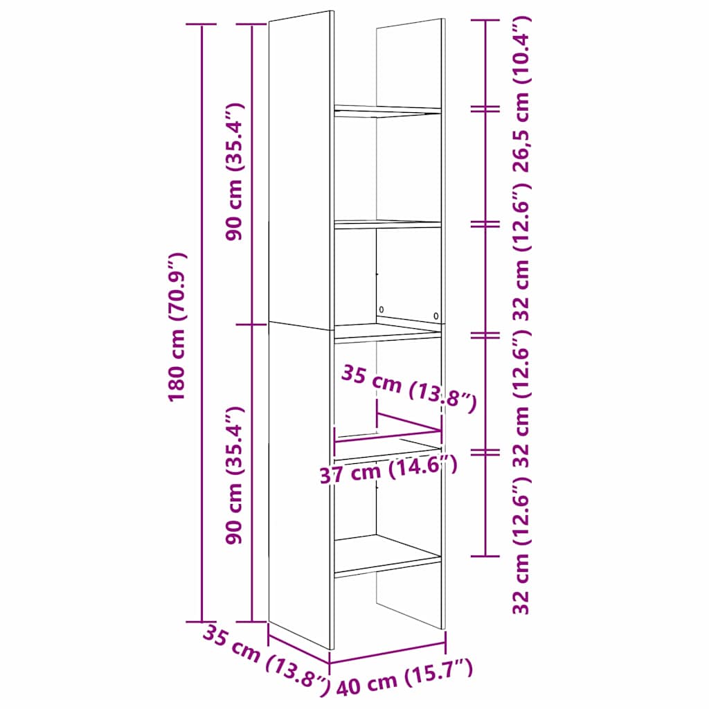 vidaXL Book Cabinet 5-Tier 40 x 35 x 180 cm Engineered Wood Black Oak