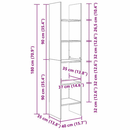 vidaXL Book Cabinet 5-Tier 40 x 35 x 180 cm Engineered Wood Black Oak