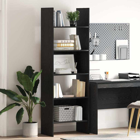 vidaXL Book Cabinet 5-Tier 60 x 35 x 180 cm Engineered Wood Black Oak