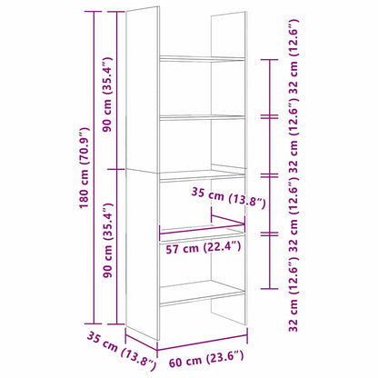 vidaXL Book Cabinet 5-Tier 60 x 35 x 180 cm Engineered Wood Black Oak
