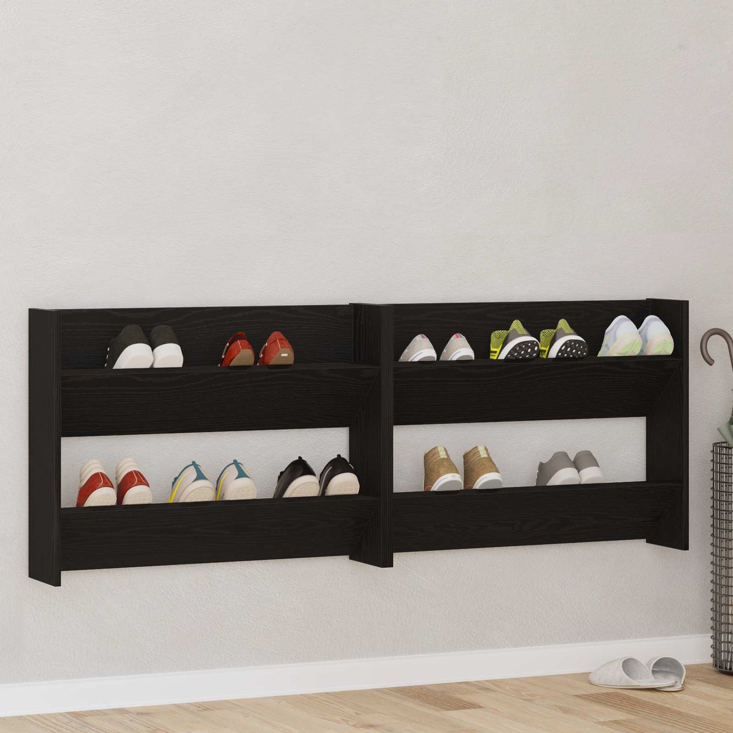 vidaXL Shoe Cabinet 2 pcs 83 x 18 x 60 cm Engineered Wood Black Oak