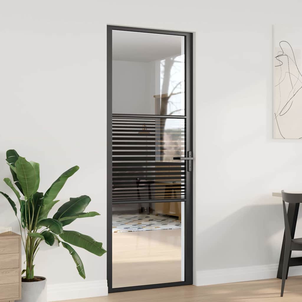 vidaXL Glass Door Striped Black 76 x 3.5 x 201.5 cm Aluminium
