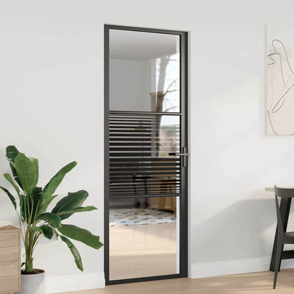 vidaXL Glass Door Striped Black 76 x 3.5 x 201.5 cm Aluminium