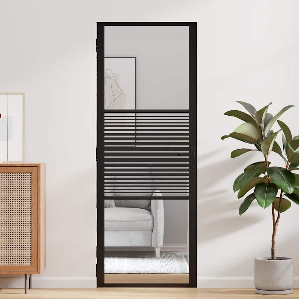 vidaXL Glass Door Striped Black 76 x 3.5 x 201.5 cm Aluminium