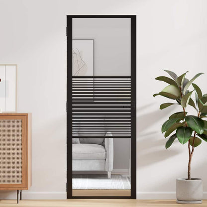 vidaXL Glass Door Striped Black 76 x 3.5 x 201.5 cm Aluminium