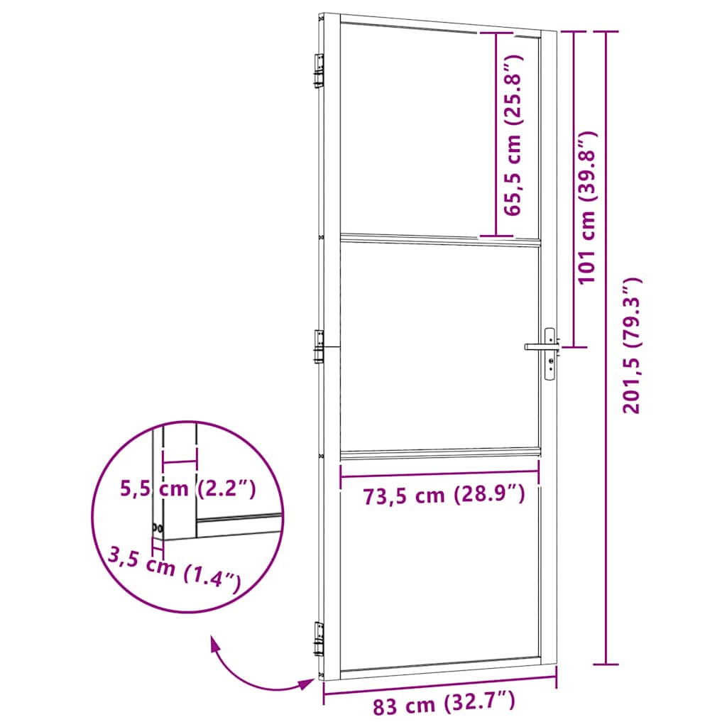vidaXL Glass Door Striped Black 83 x 3.5 x 201.5 cm Aluminium
