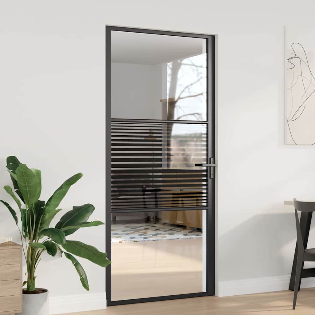 vidaXL Glass Door Striped Black 93 x 3.5 x 201.5 cm Aluminium