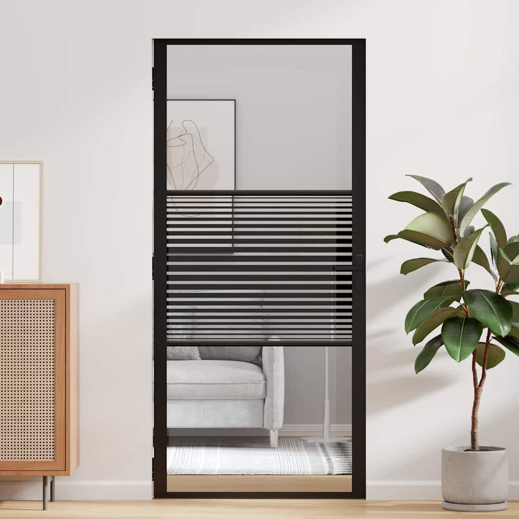 vidaXL Glass Door Striped Black 93 x 3.5 x 201.5 cm Aluminium