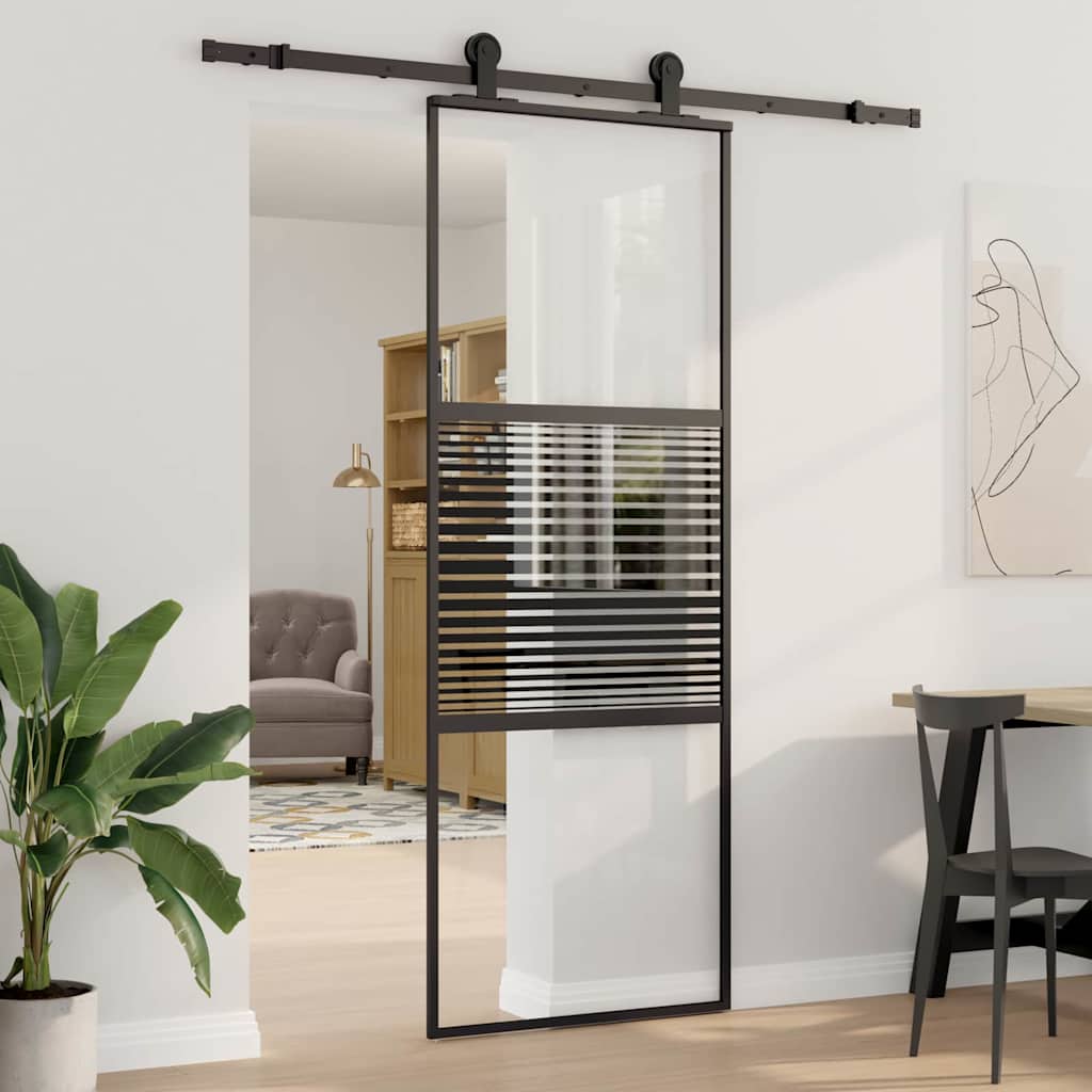 vidaXL Glass Door Striped Black 76 x 2 x 205 cm Aluminium