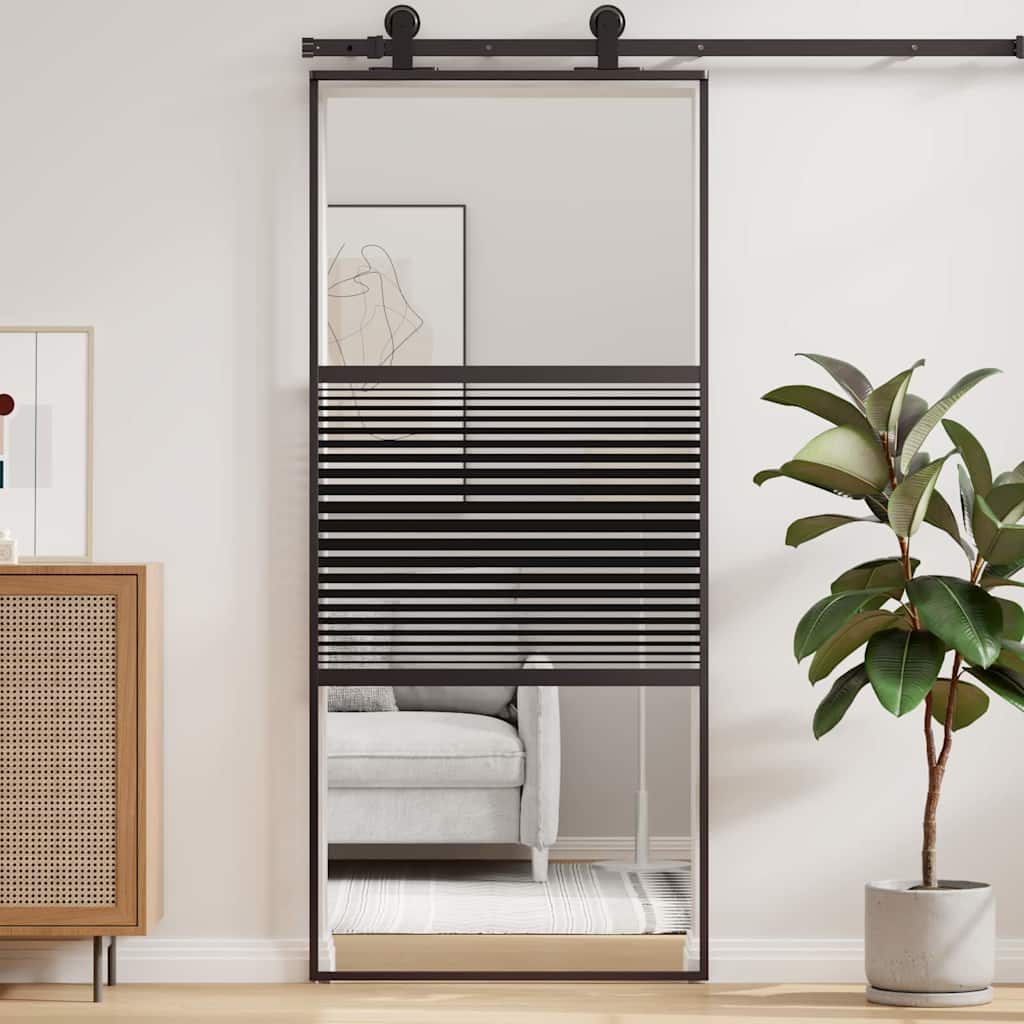vidaXL Glass Door Striped Black 90 x 2 x 205 cm Aluminium