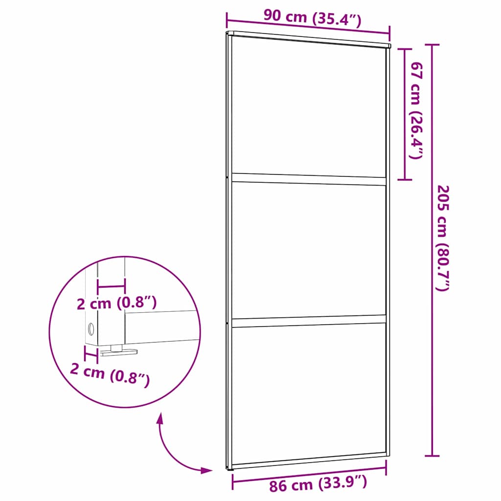 vidaXL Glass Door Striped Black 90 x 2 x 205 cm Aluminium
