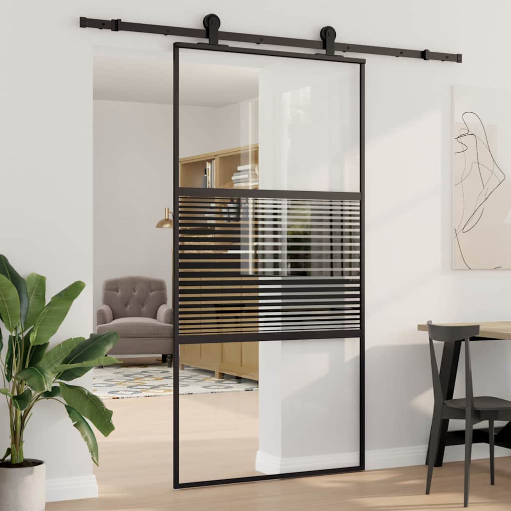 vidaXL Glass Door Striped Black 102.5 x 2 x 205 cm Aluminium