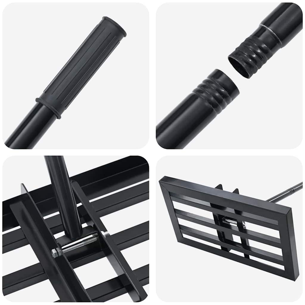 vidaXL Garden Rake Manual Black 45 x 25 x 200 cm Powder-Coated Steel