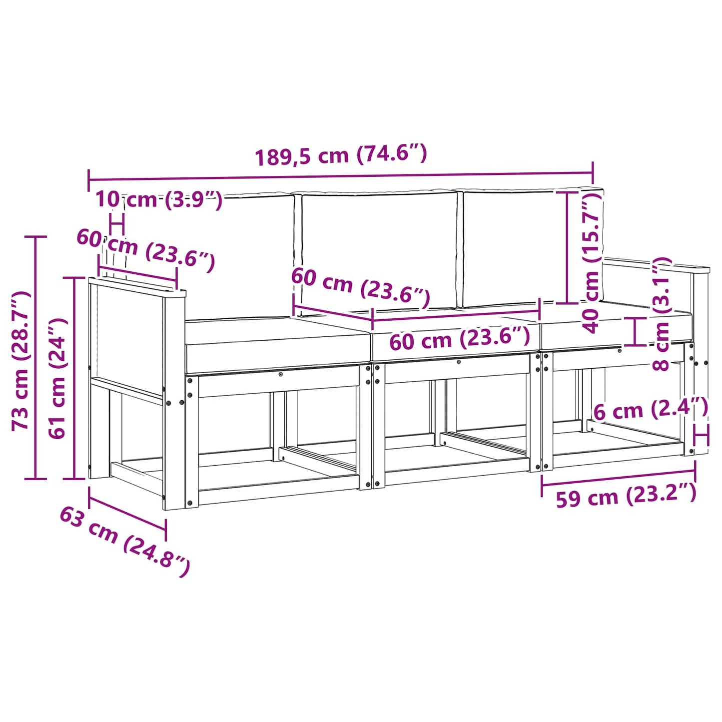 vidaXL Outdoor Sofa Set 3 pcs Natural Solid Acacia Wood