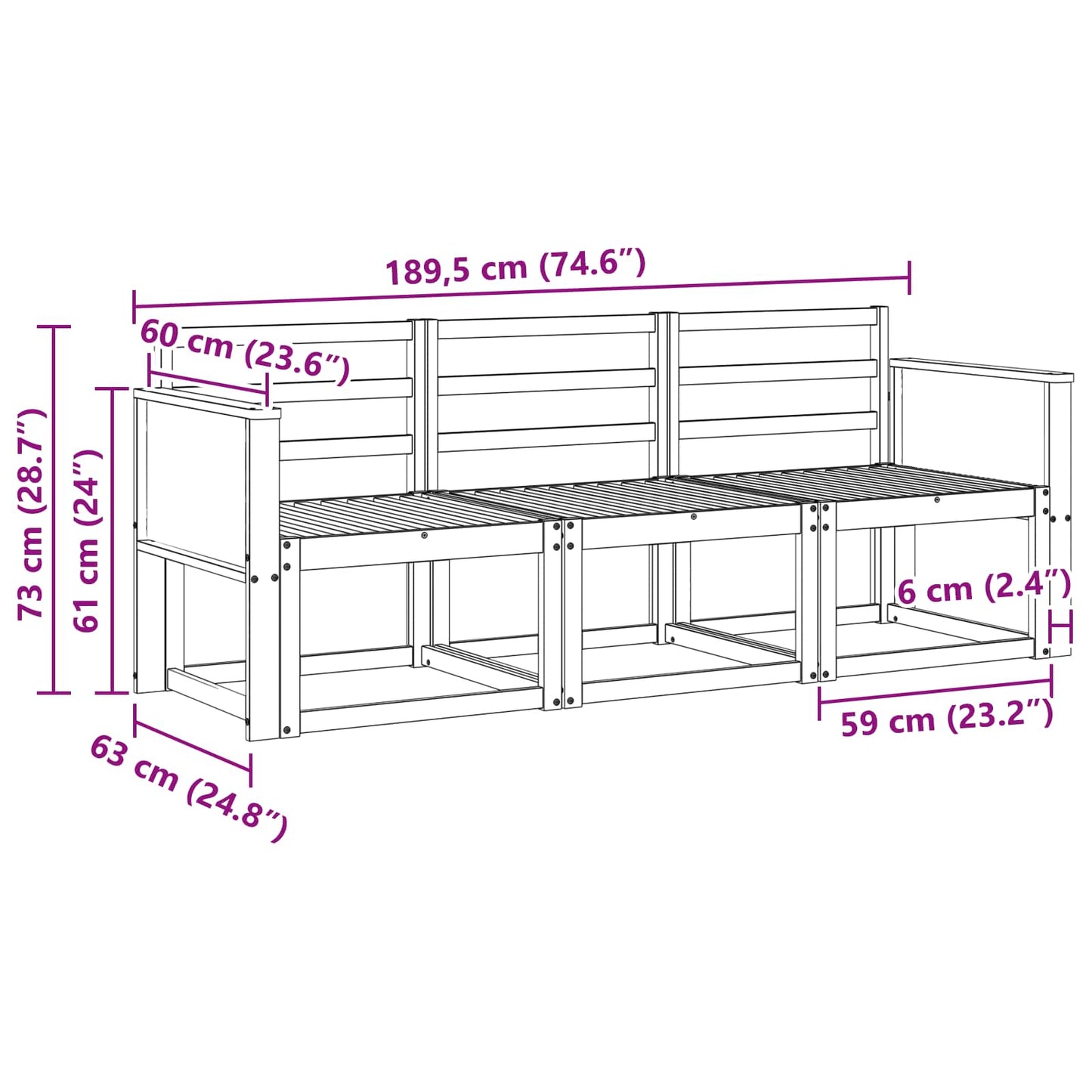 vidaXL Outdoor Sofa Set 3 pcs Natural Solid Acacia Wood
