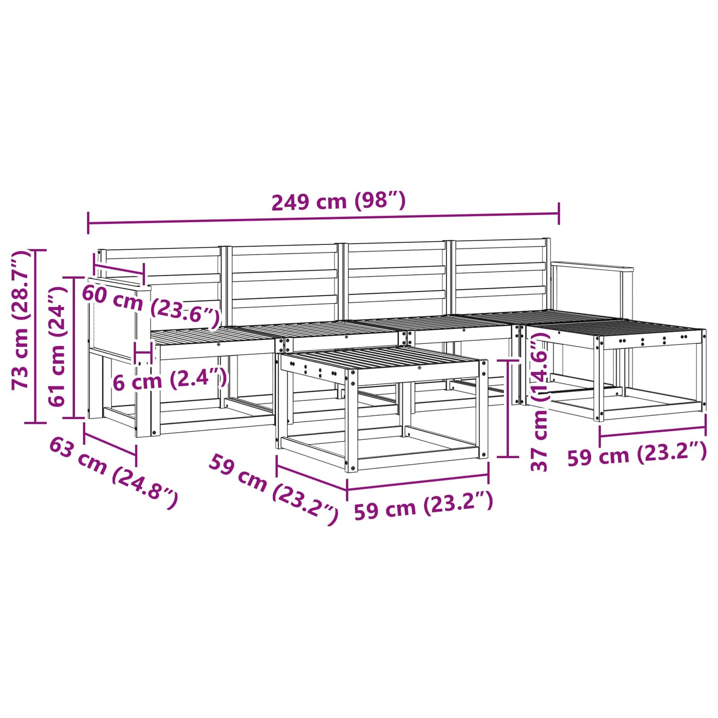 vidaXL Outdoor Sofa Set 6 pcs Natural Solid Acacia Wood