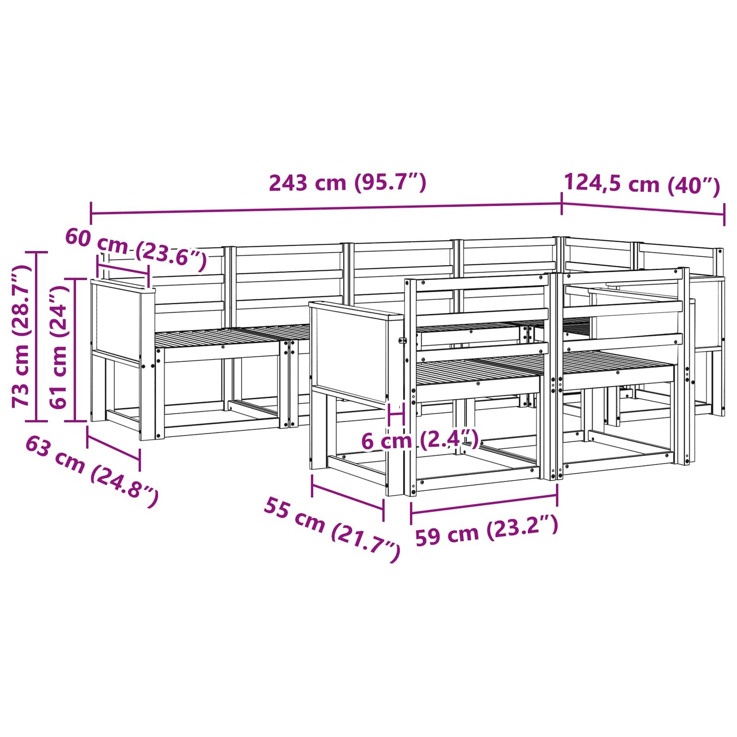 vidaXL Outdoor Sofa Set 7 pcs Natural Solid Acacia Wood
