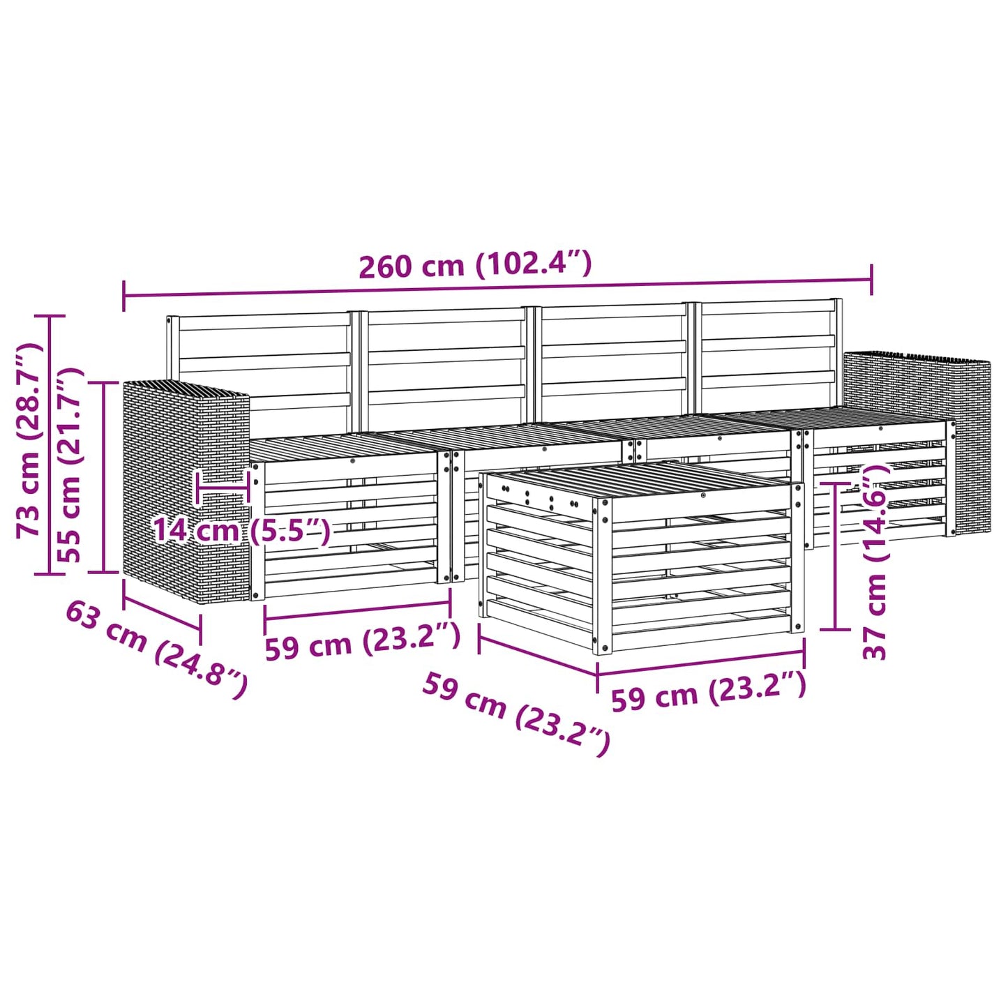 vidaXL Outdoor Sofa Set 5 pcs Natural Solid Acacia Wood