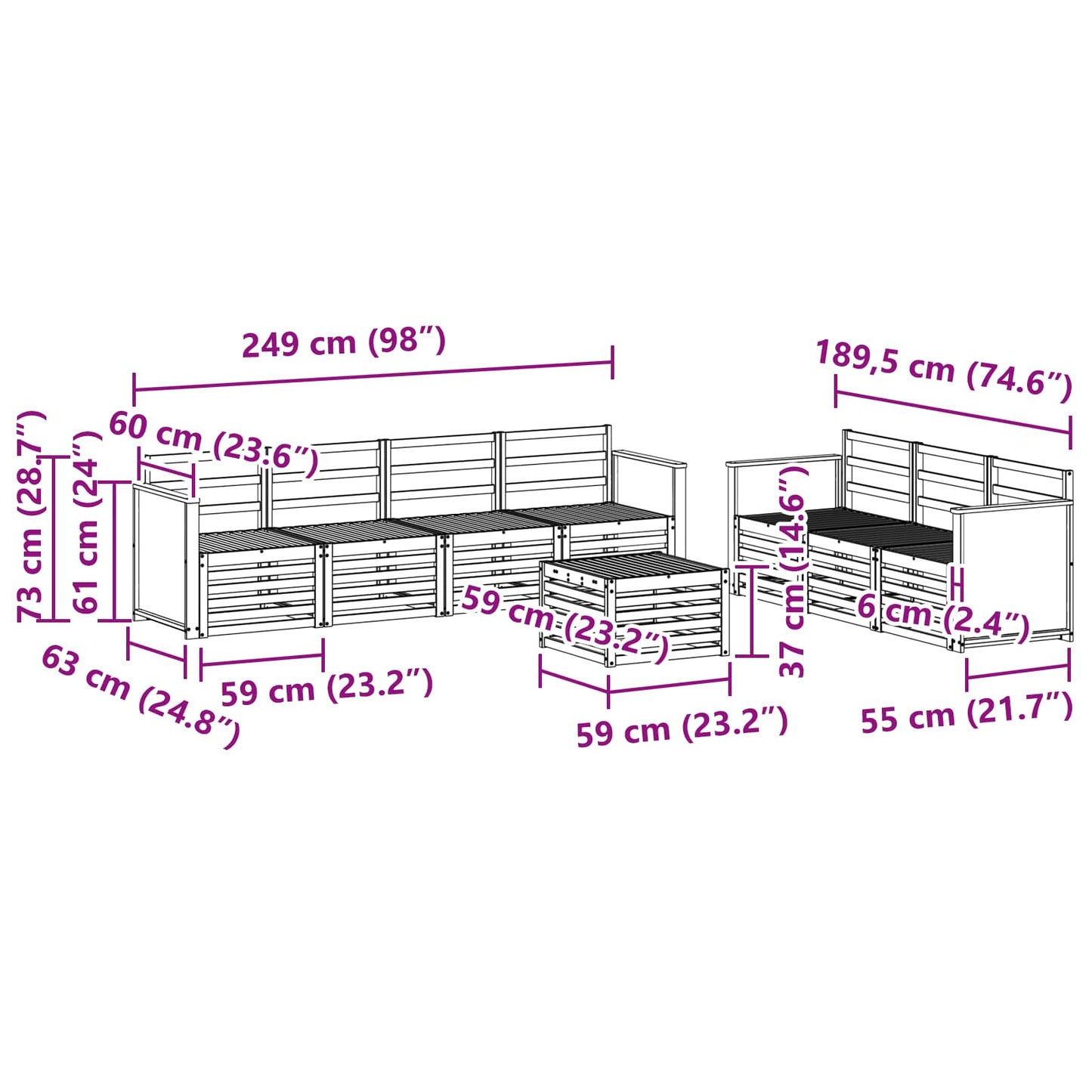 vidaXL Sofa Sets 8 pcs Solid Acacia Wood