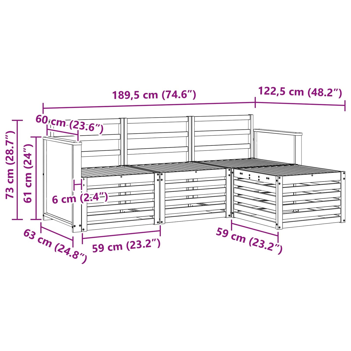 vidaXL Outdoor Sofa Set 4 pcs Natural