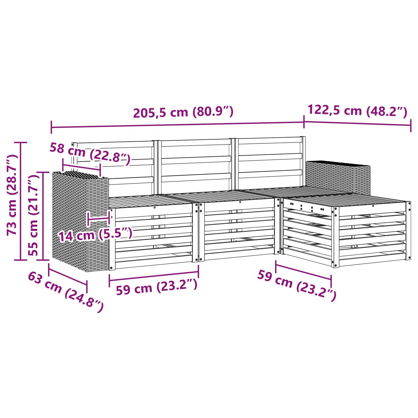 vidaXL Outdoor Sofa Set 4 pcs Natural