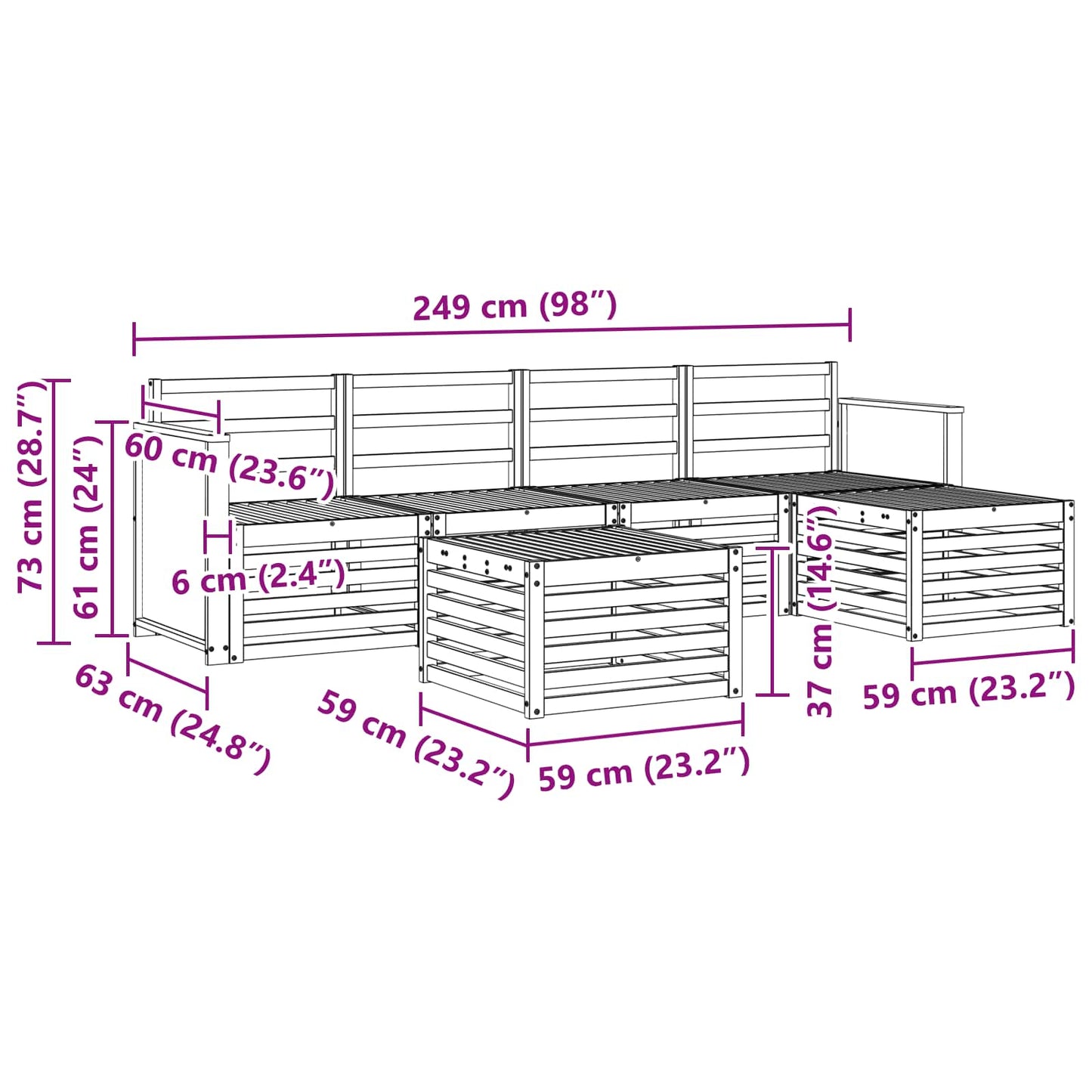 vidaXL Outdoor Sofa Set 6 pcs Natural