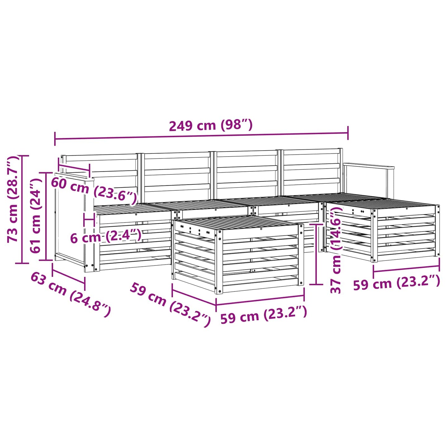 vidaXL Outdoor Sofa Set 6 pcs Natural