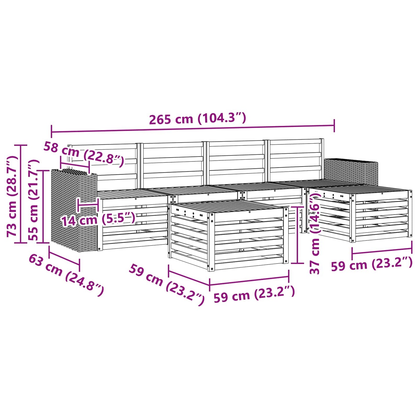 vidaXL Outdoor Sofa Set 6 pcs Natural