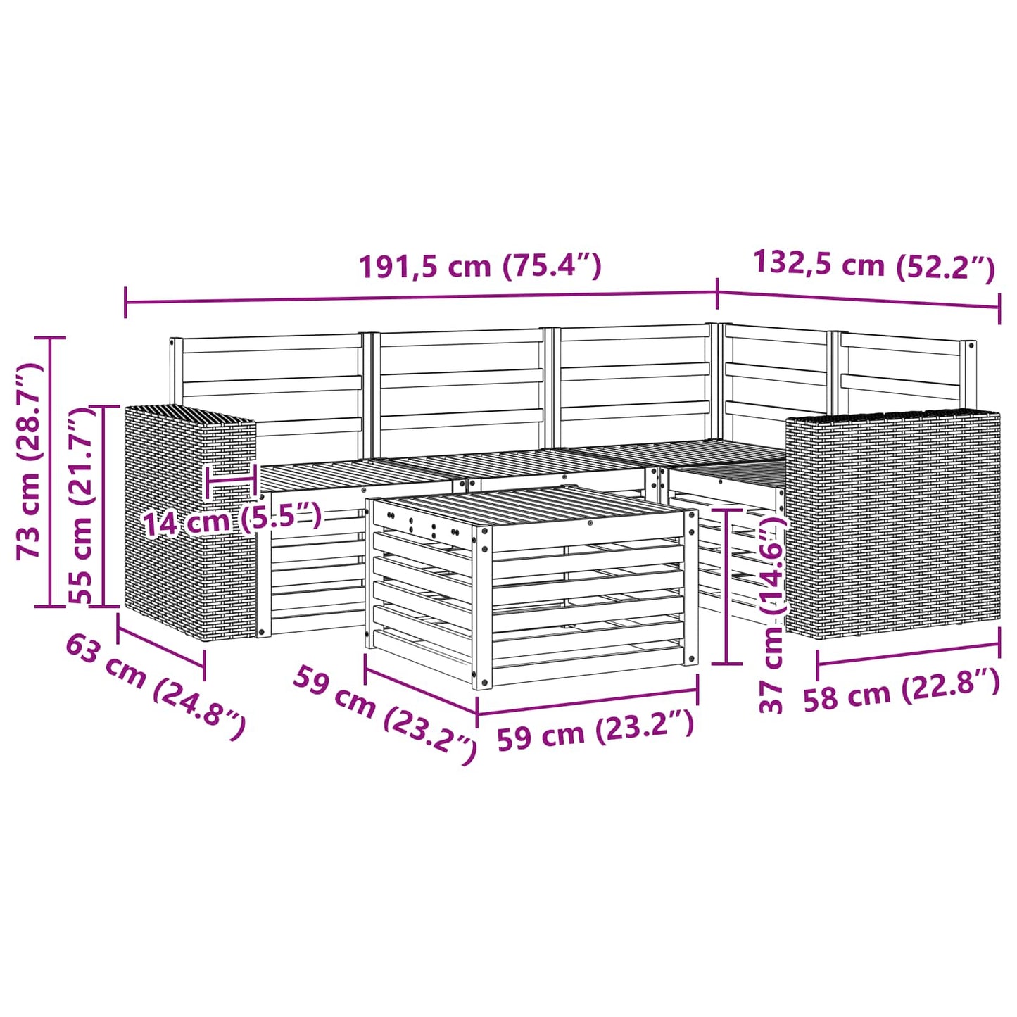 vidaXL Outdoor Sofa Set 5 pcs Natural 59 x 59 x 37 cm Polyester