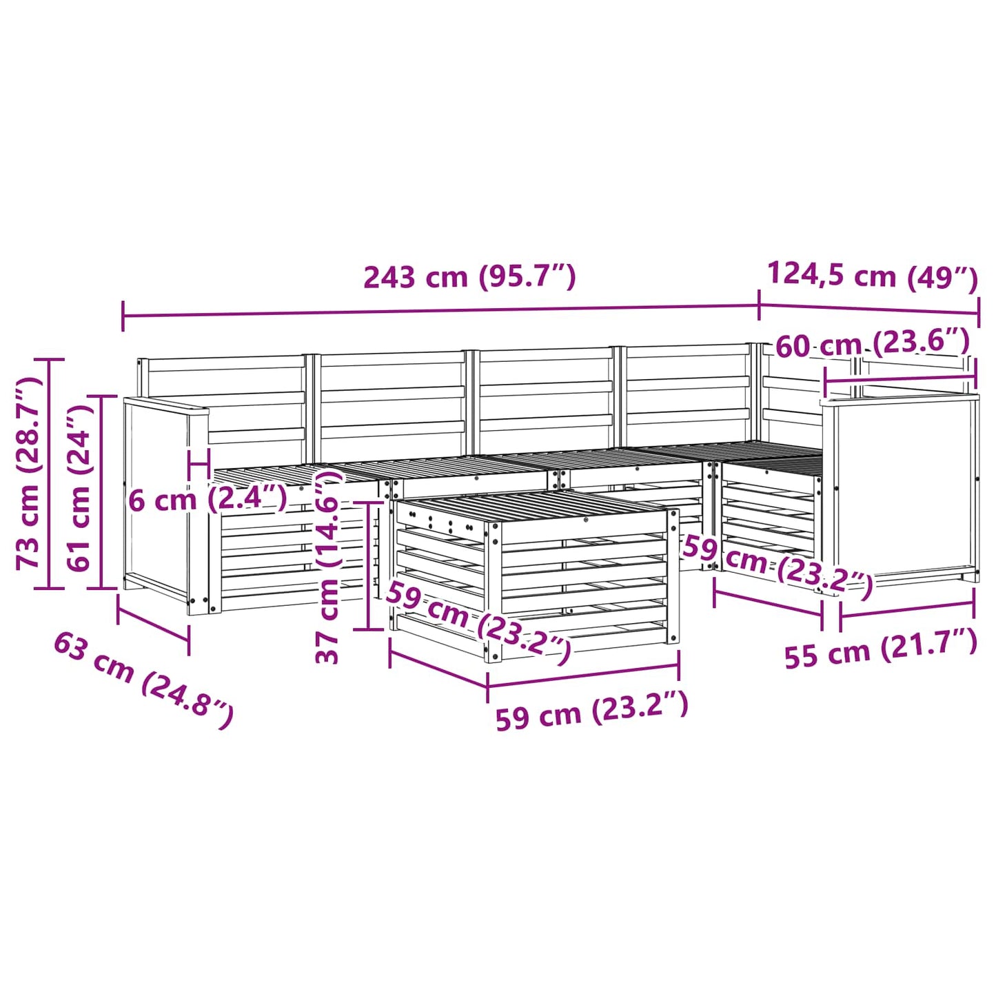 vidaXL Outdoor Sofa Set 5 pcs Natural Solid Acacia Wood