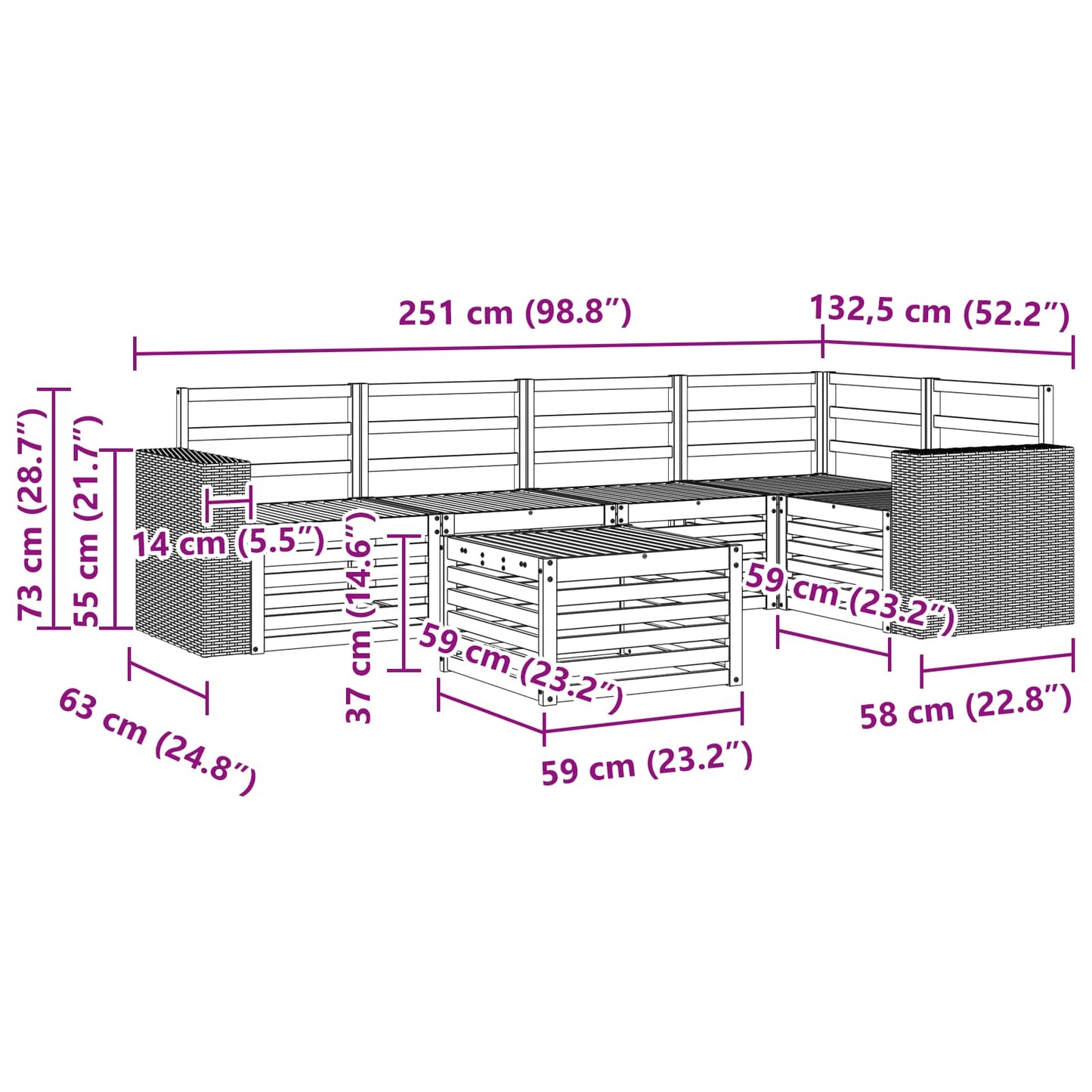 vidaXL Outdoor Sofa Set 6 pcs Natural Polyester