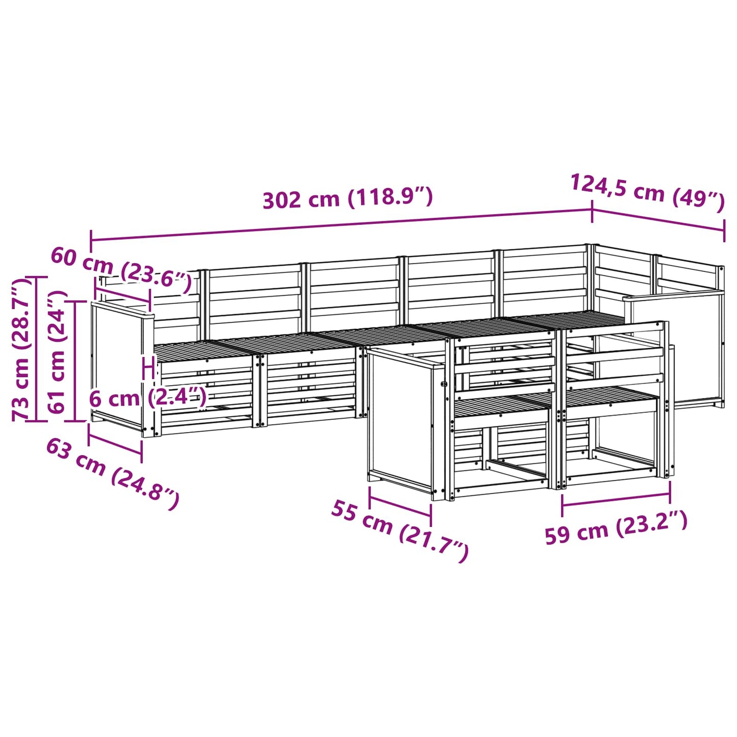 vidaXL Outdoor Sofa Set 7 pcs