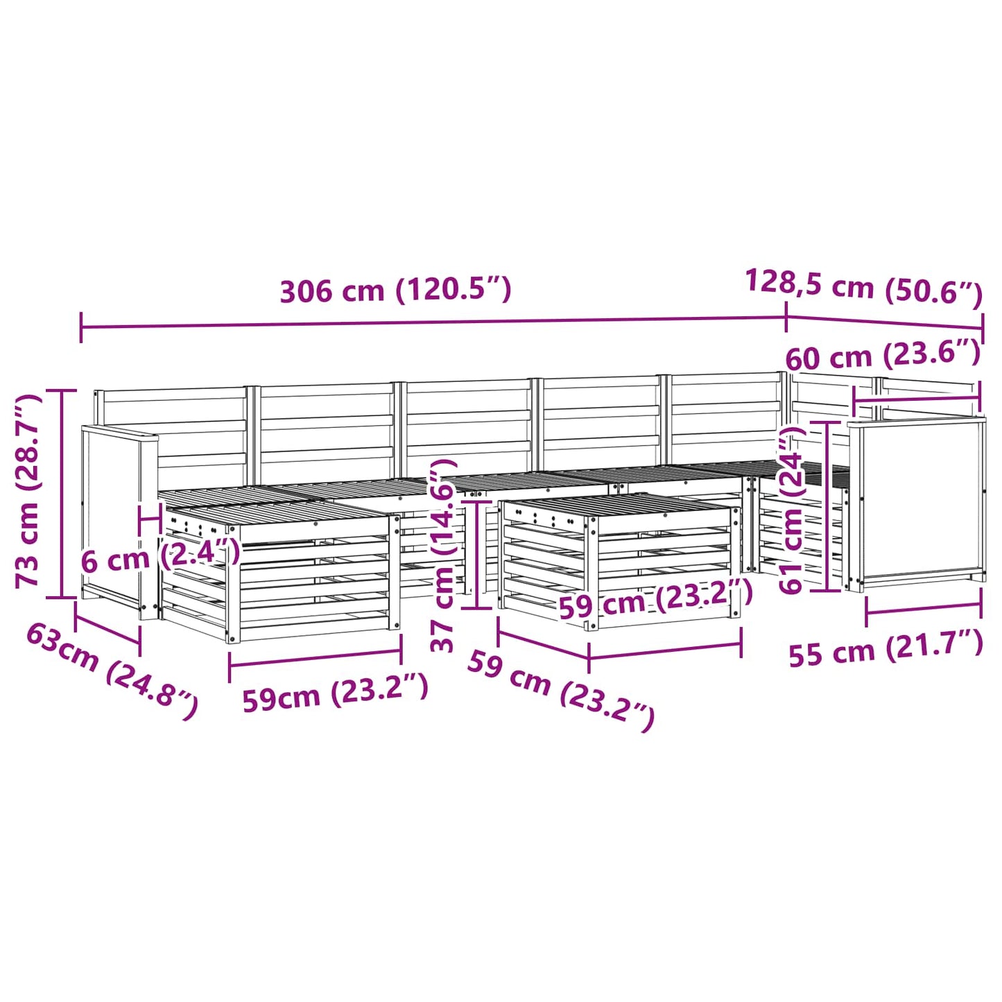 vidaXL Outdoor Sofa Set 7 pcs Natural Solid Acacia Wood