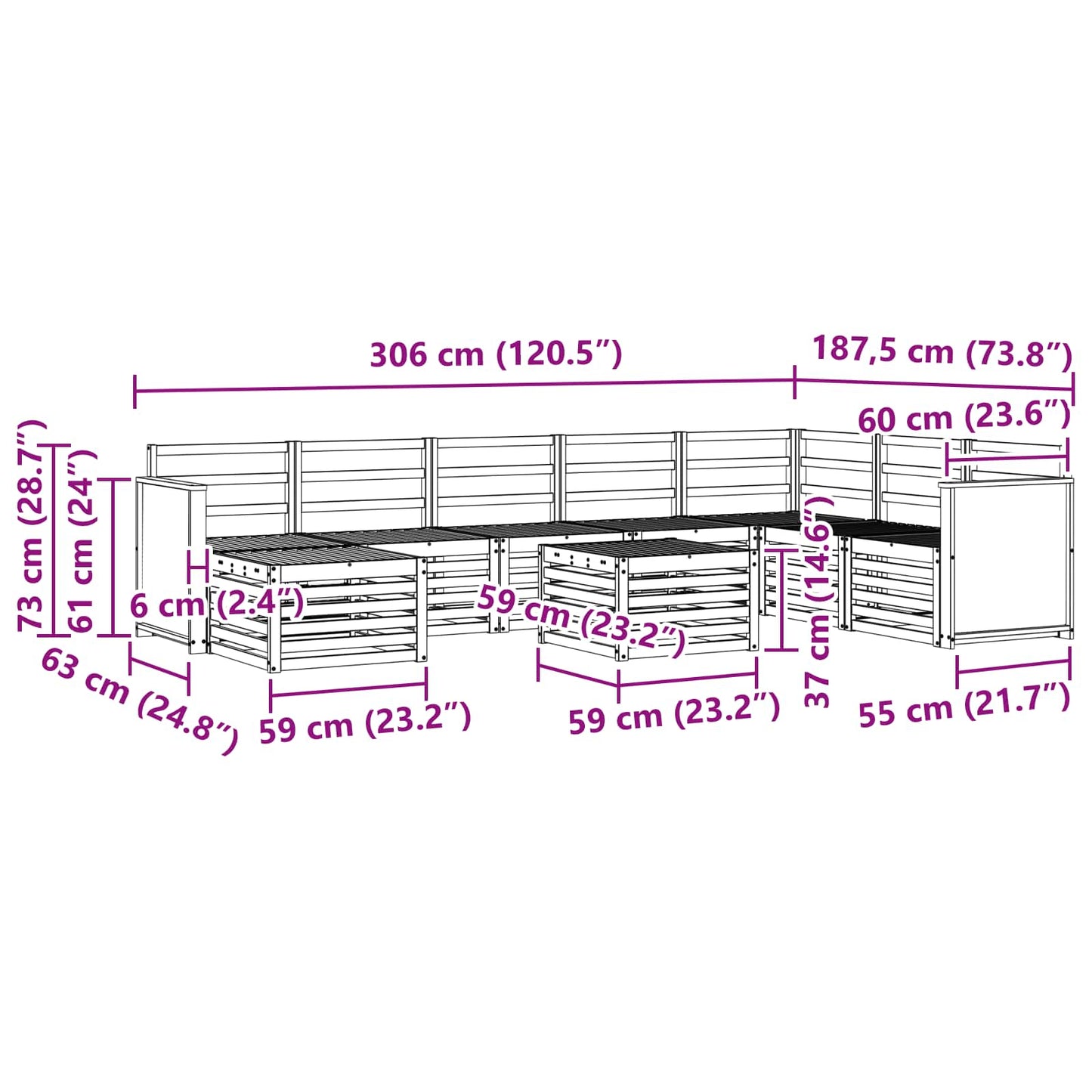 vidaXL Outdoor Sofa Set 7 pcs Natural Solid Acacia Wood