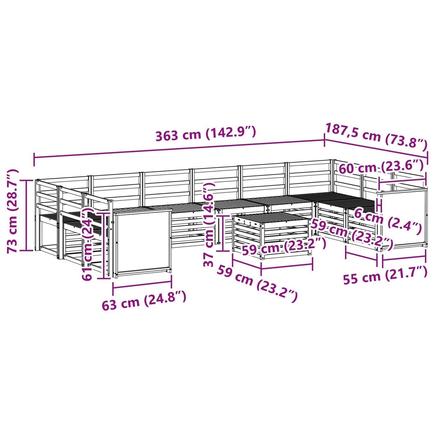 vidaXL Outdoor Sofa Set 8 pcs Natural Solid Acacia Wood