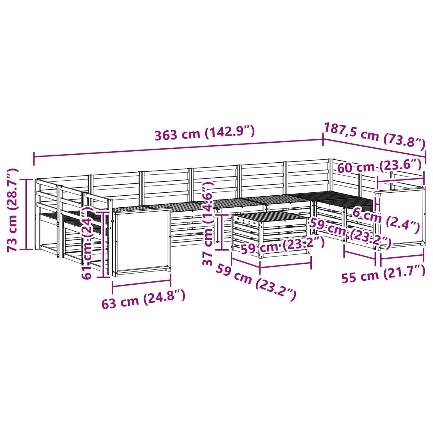 vidaXL Outdoor Sofa Set 8 pcs Natural Solid Acacia Wood