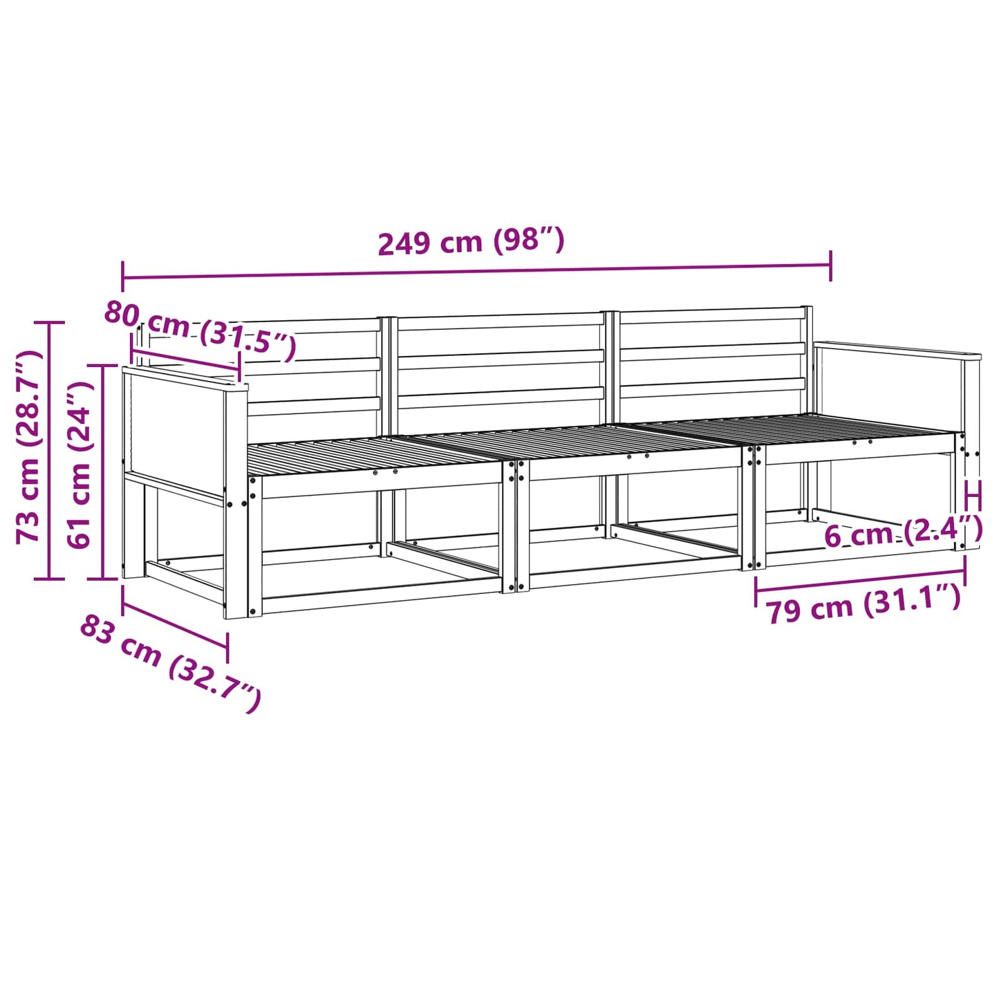 vidaXL Outdoor Sofa Set 3 pcs Natural Solid Acacia Wood
