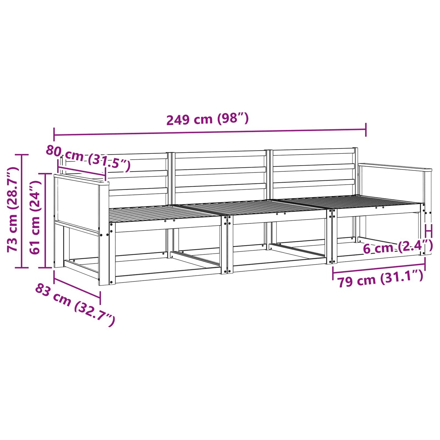vidaXL Outdoor Sofa Set 3 pcs Natural Solid Acacia Wood