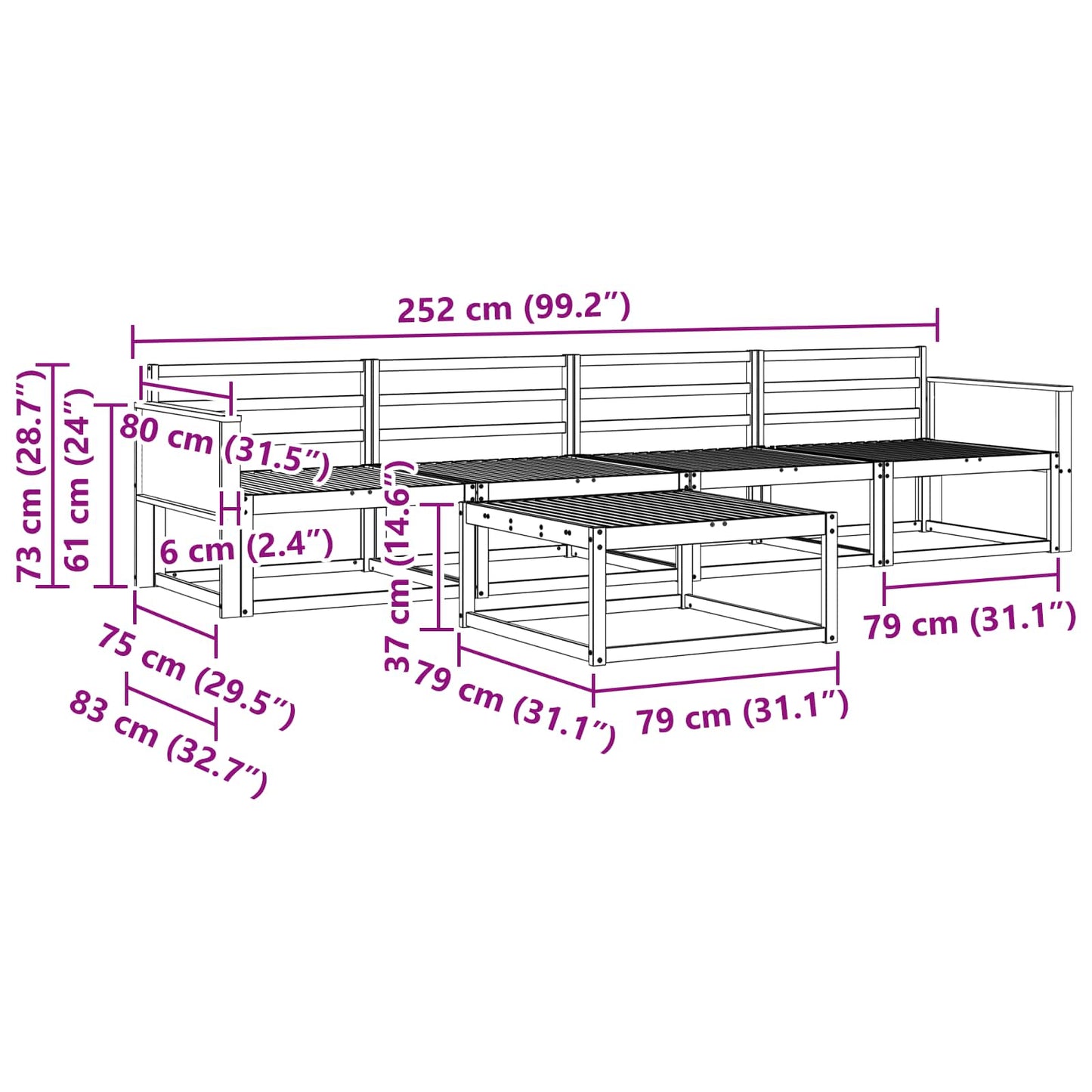 vidaXL Outdoor Sofa Set 5 pcs Natural Solid Acacia Wood