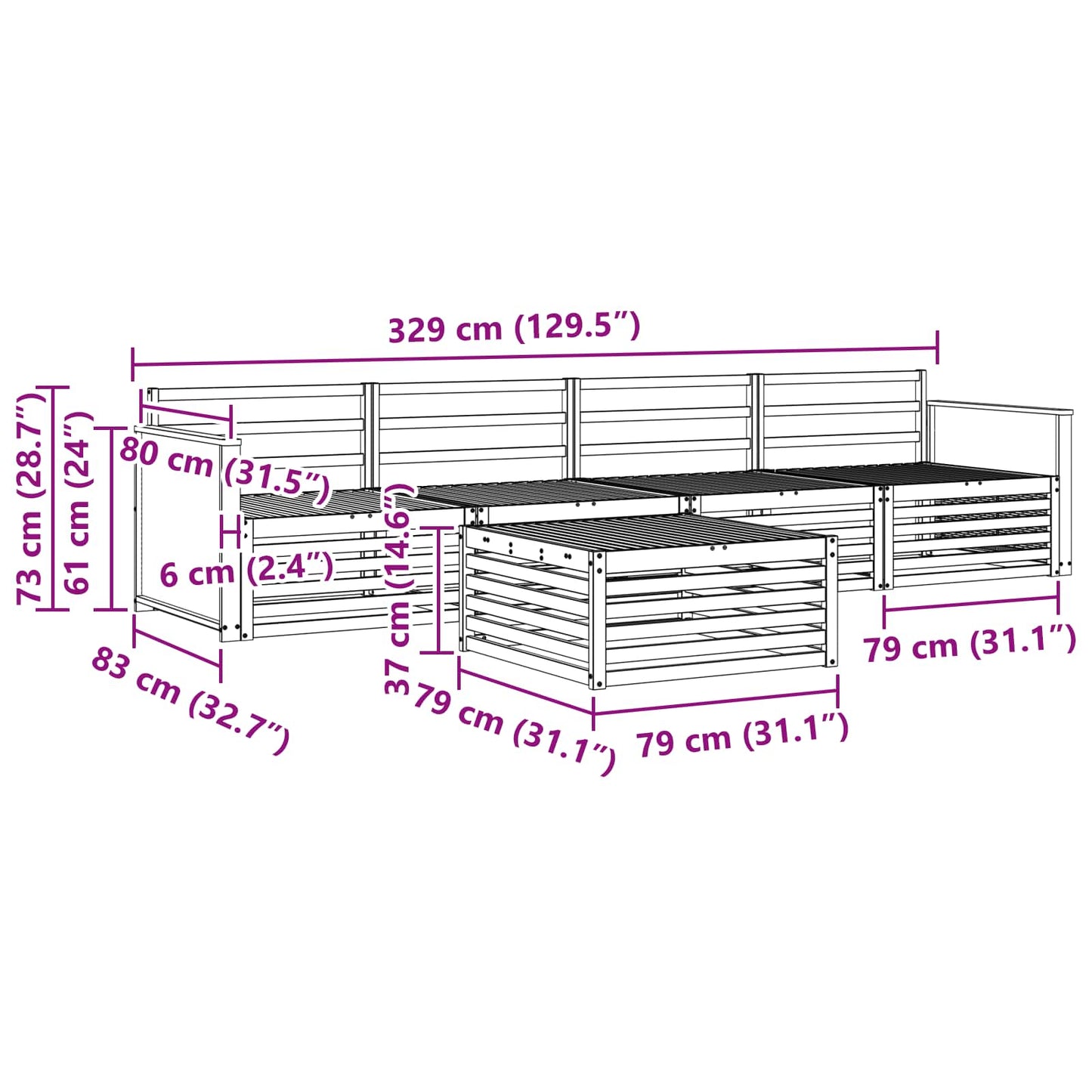 vidaXL Outdoor Sofa Set 5 pcs Natural Solid Acacia Wood