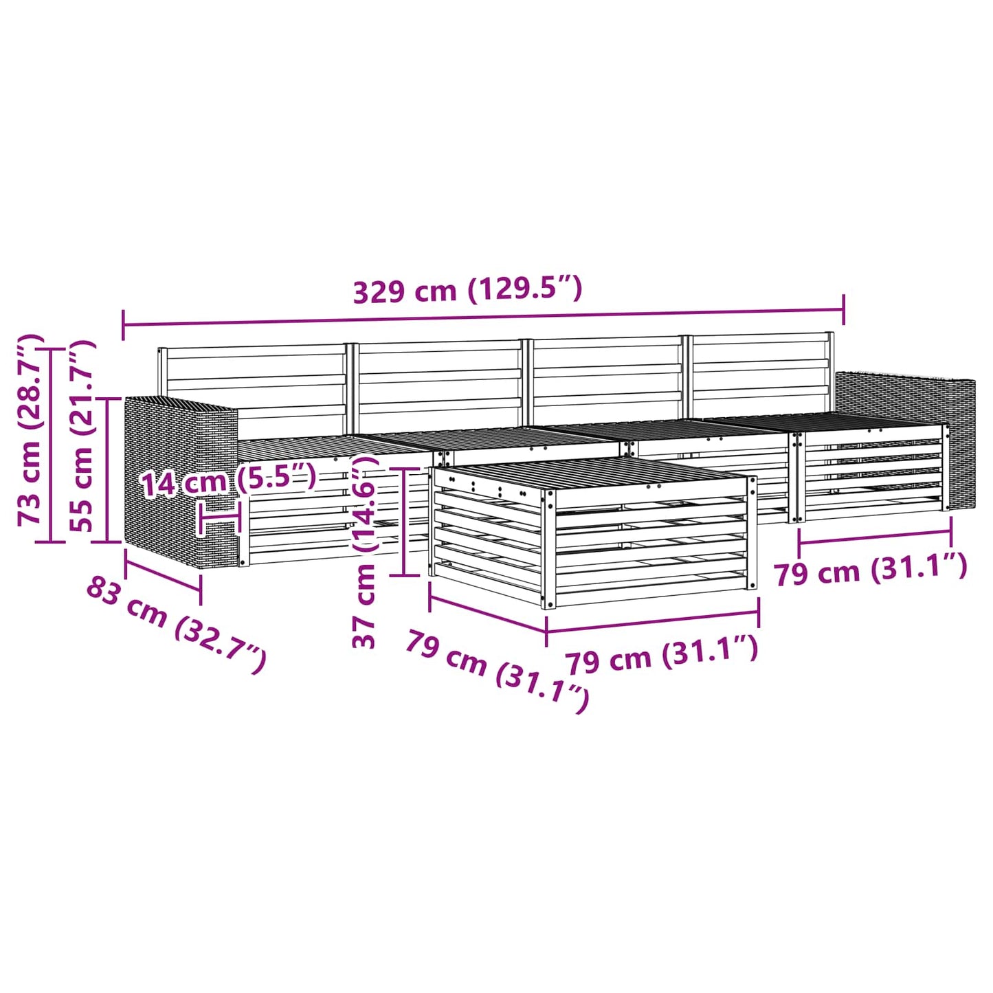 vidaXL Outdoor Sofa Set 5 pcs Natural Solid Acacia Wood