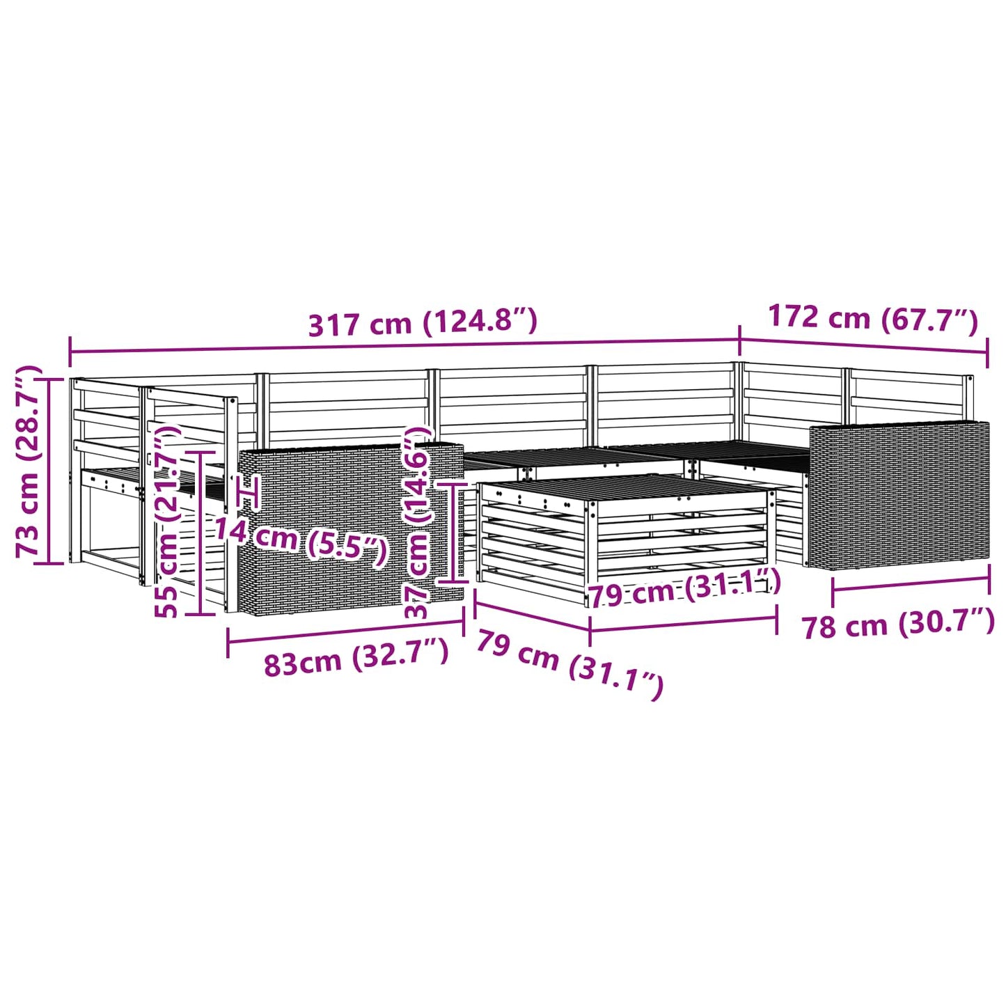 vidaXL Outdoor Sofa Set 7 pcs Natural Solid Acacia Wood